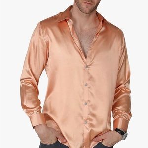 Men’s satin dress shirt. Long sleeve wrinkle free. New. Color: Champaign